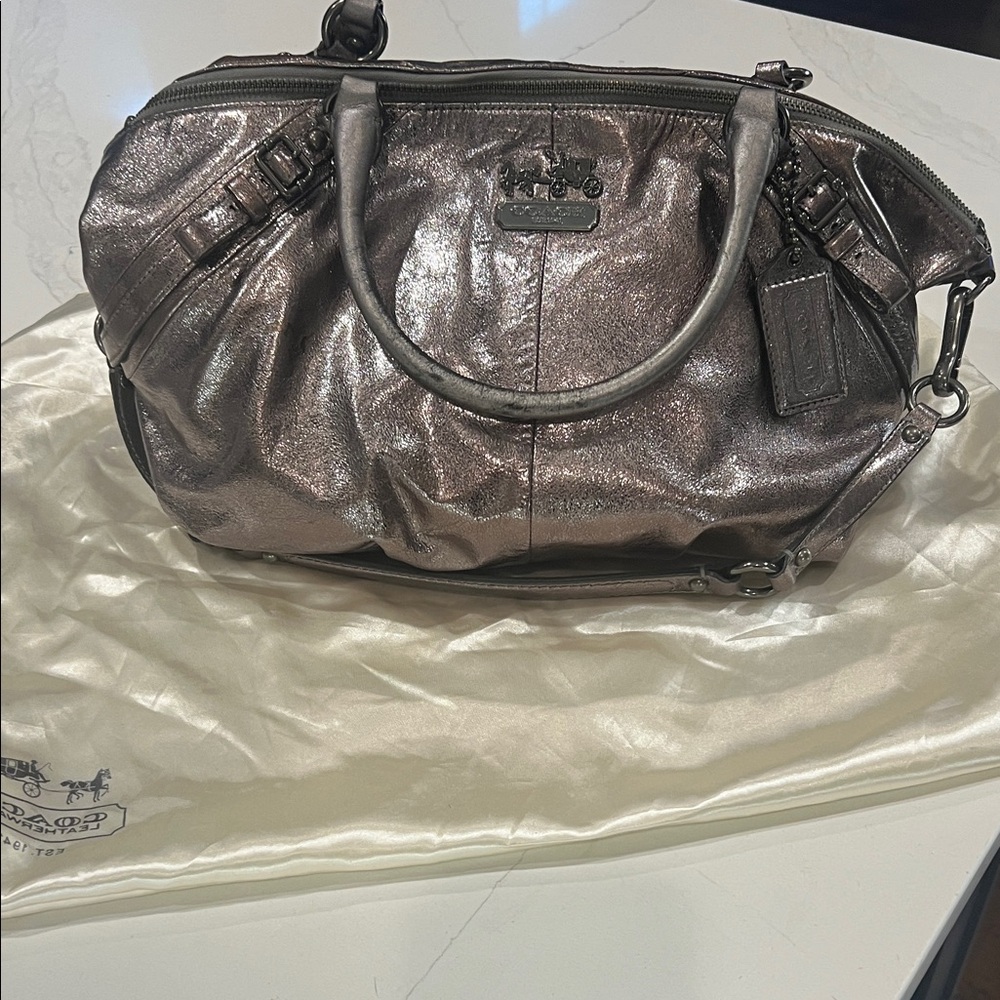 Coach Madison Metallic Satchel handbag silver pewter bronze